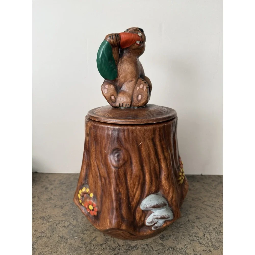 Vintage California Original Bunny On Tree Stump Cookie Jar #2620 1970's